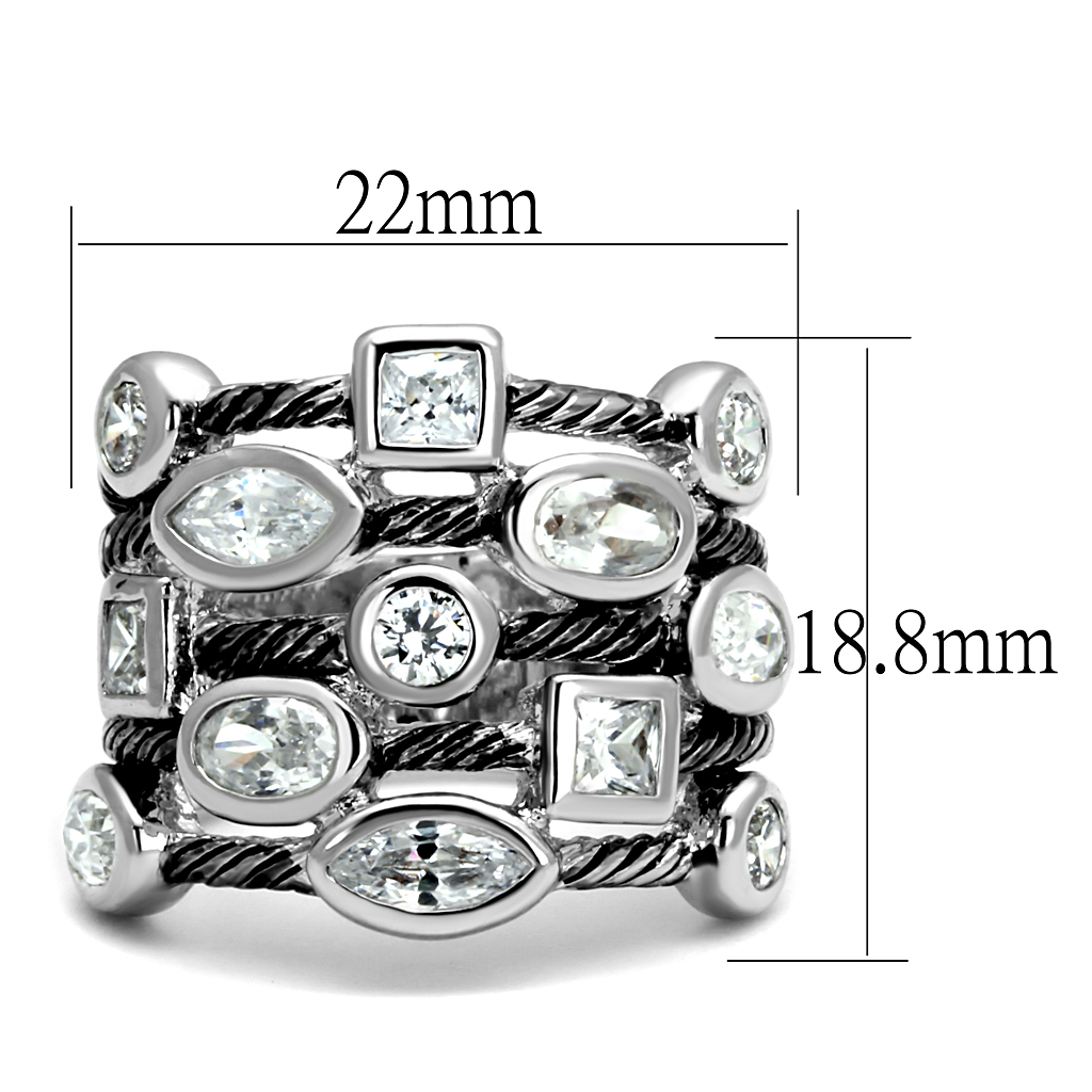 LO4083 - Brass Ring Rhodium Women AAA Grade CZ Clear