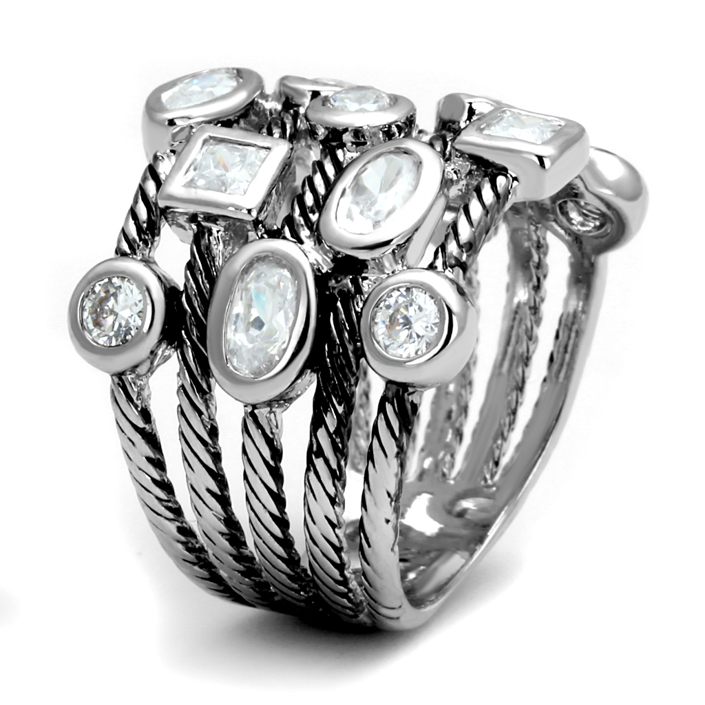 LO4083 - Brass Ring Rhodium Women AAA Grade CZ Clear