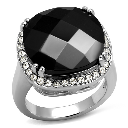 LO4085 - Brass Ring Rhodium Women AAA Grade CZ Black Diamond