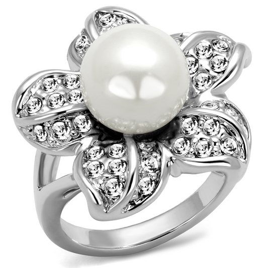 LO4088 - Brass Ring Rhodium Women Synthetic White