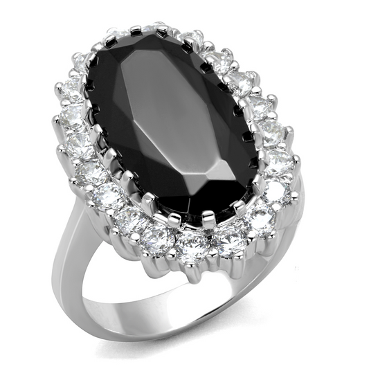 LO4094 - Brass Ring Rhodium Women AAA Grade CZ Black Diamond