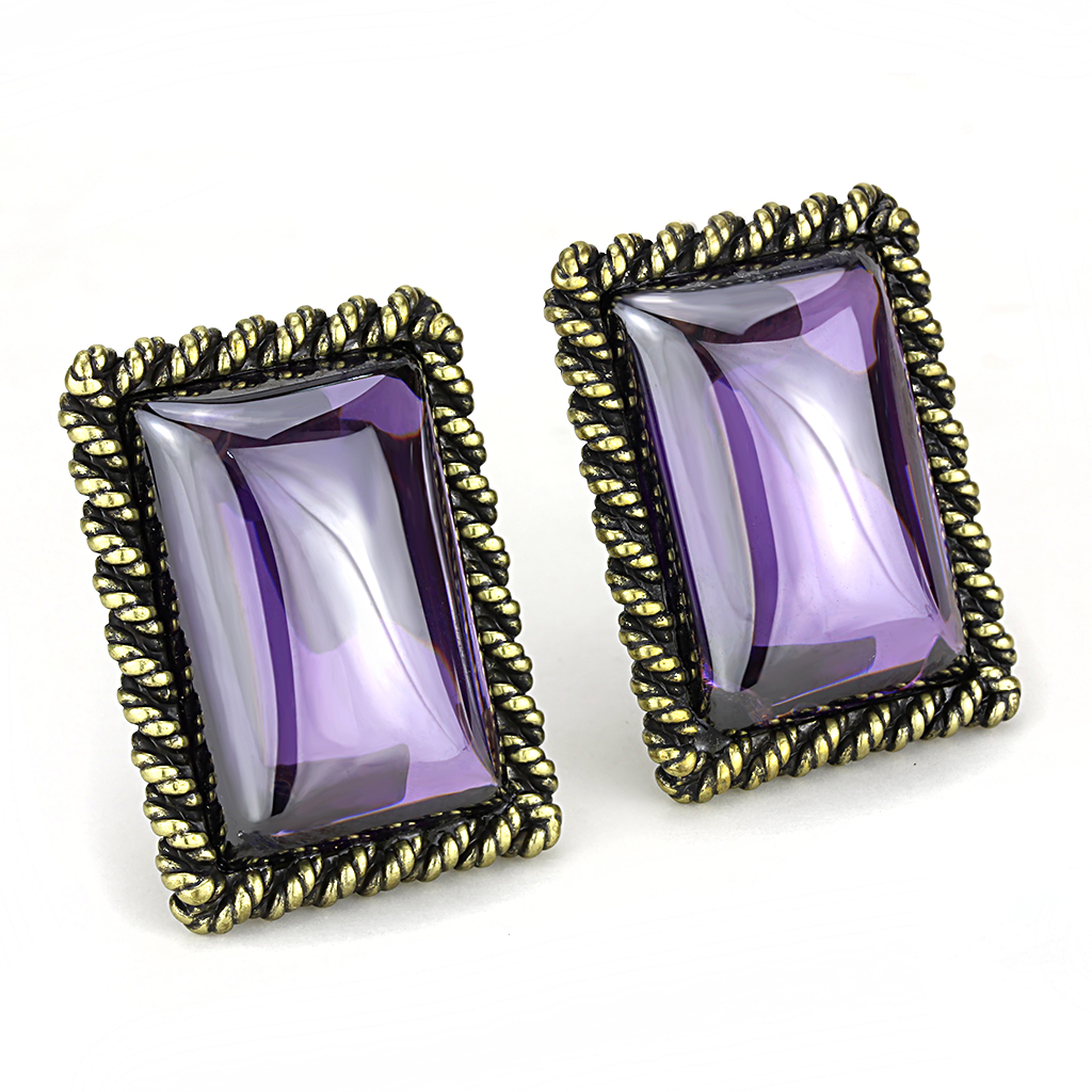 LO4178 - Brass Earrings Antique Copper Women AAA Grade CZ Amethyst