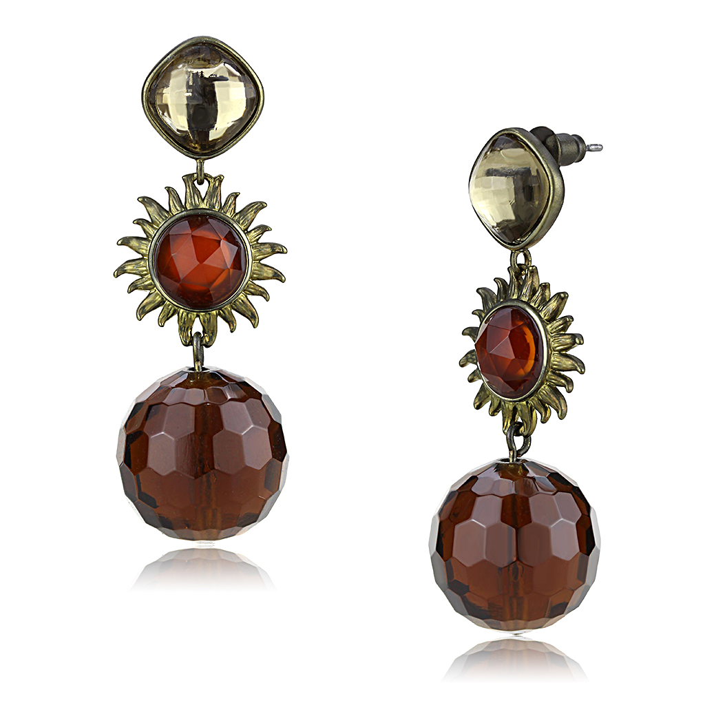 LO4179 - Brass Earrings Antique Copper Women Synthetic Brown