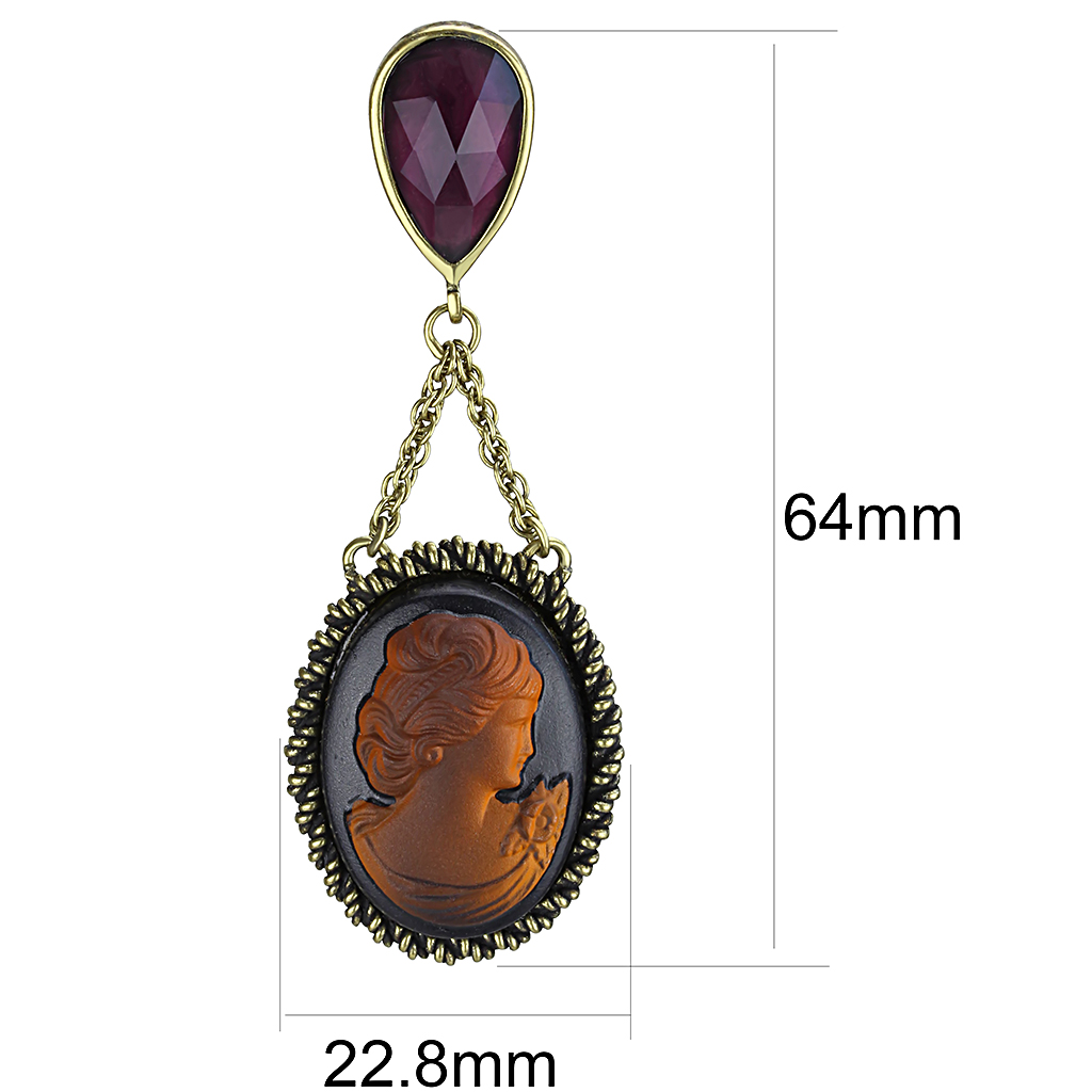 LO4182 - Brass Earrings Antique Copper Women Synthetic Smoked Quartz