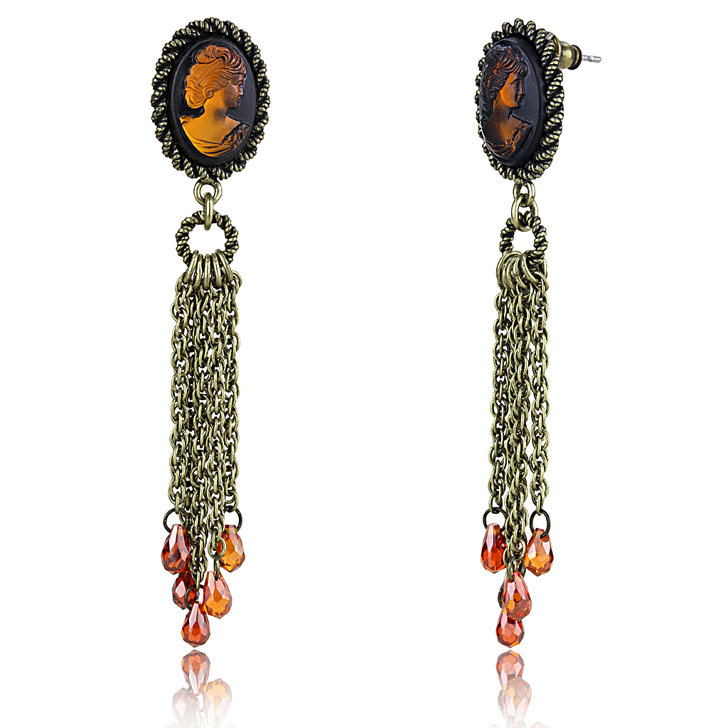 LO4185 - Brass Earrings Antique Copper Women Synthetic Smoked Quartz