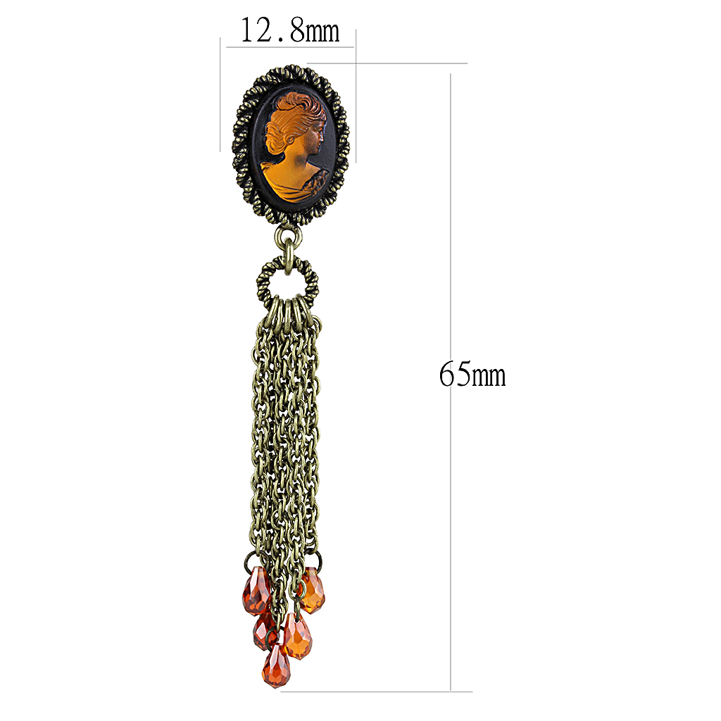 LO4185 - Brass Earrings Antique Copper Women Synthetic Smoked Quartz