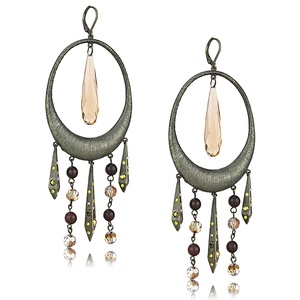 LO4192 - Brass Earrings Antique Copper Women Synthetic Champagne