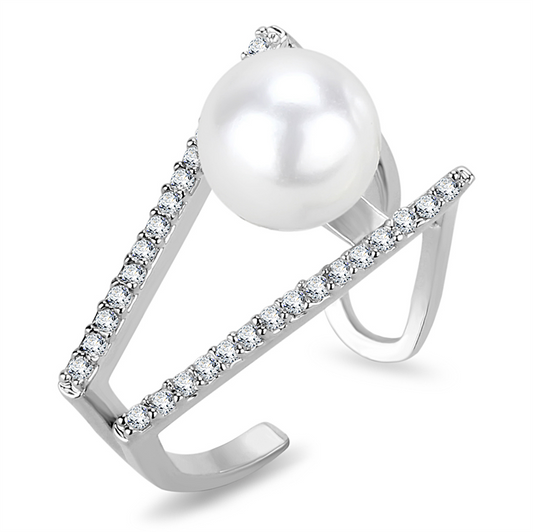 LO4245 - Brass Ring Rhodium Women Synthetic White