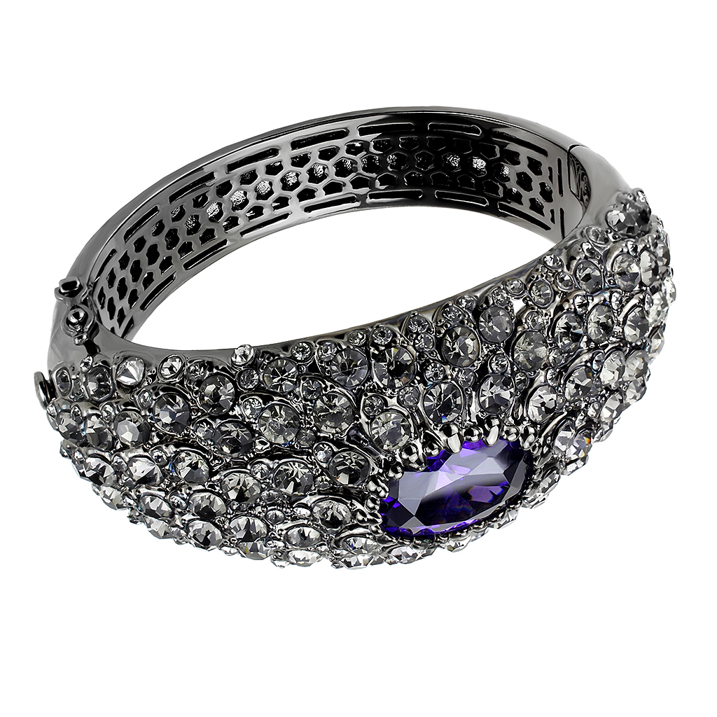 LO4275 - Brass Bangle TIN Cobalt Black Women AAA Grade CZ Tanzanite