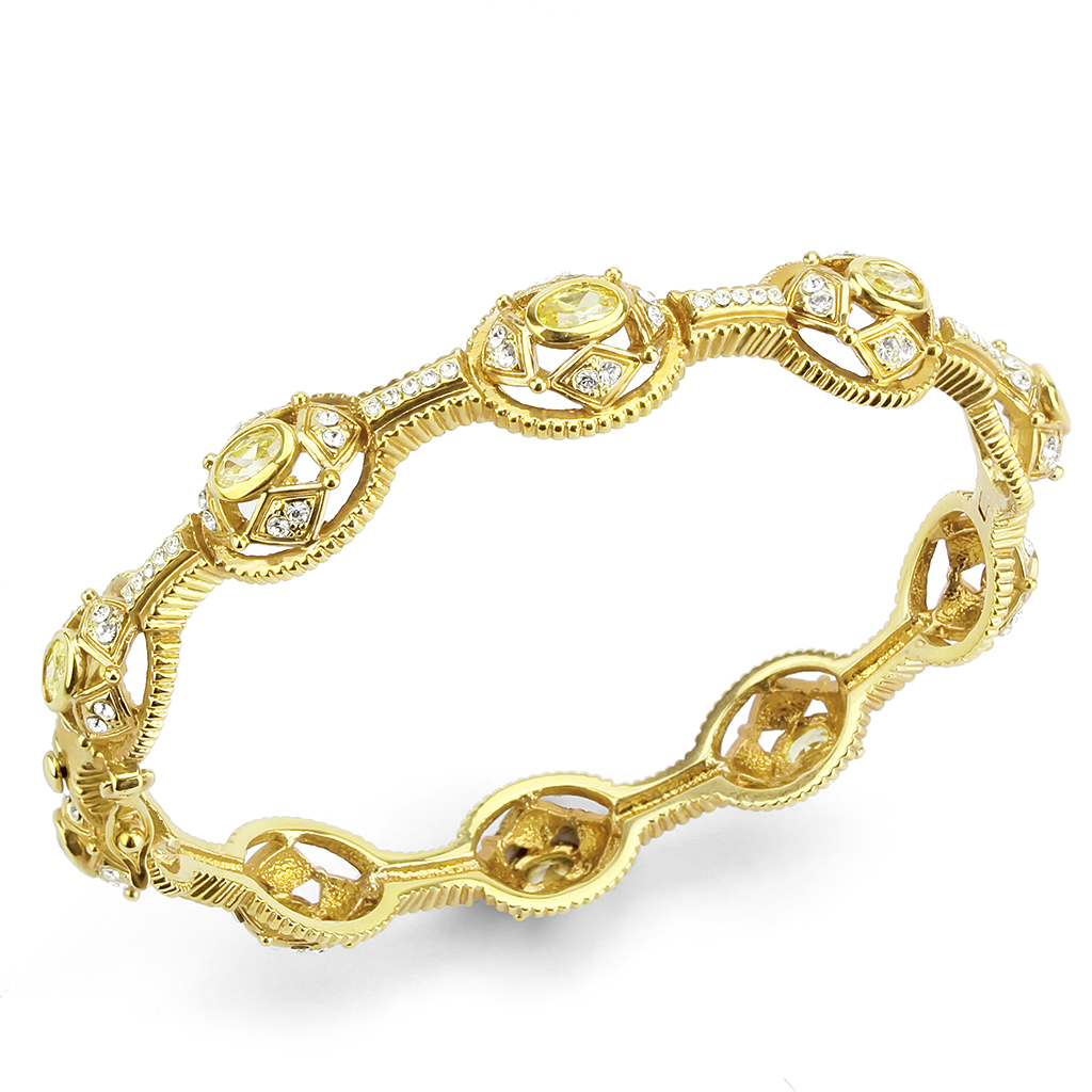 LO4335 - Brass Bangle Gold Women AAA Grade CZ Citrine Yellow