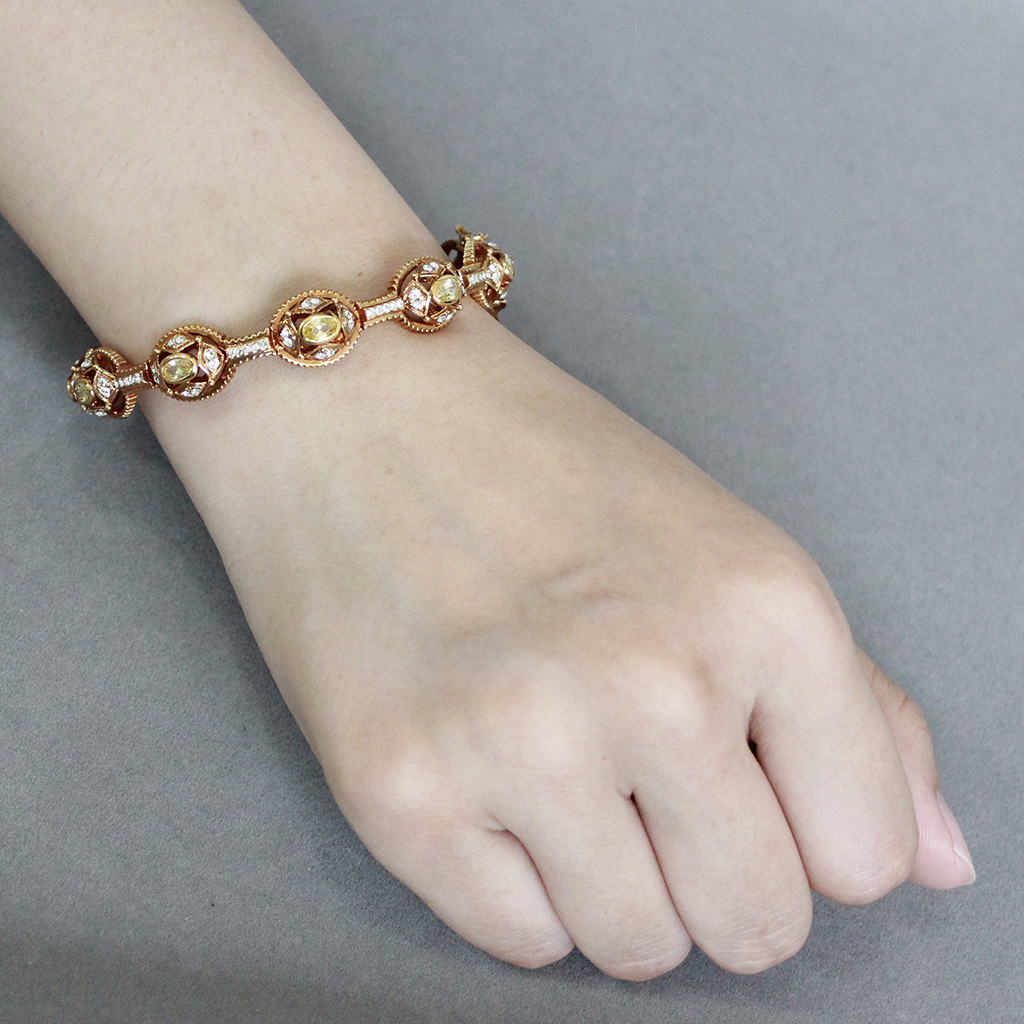 LO4335 - Brass Bangle Gold Women AAA Grade CZ Citrine Yellow