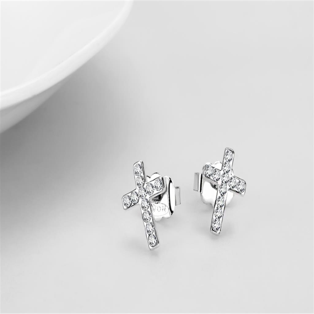 LO4665 - Brass Earrings Silver+ e-coating Women Top Grade Crystal Clear