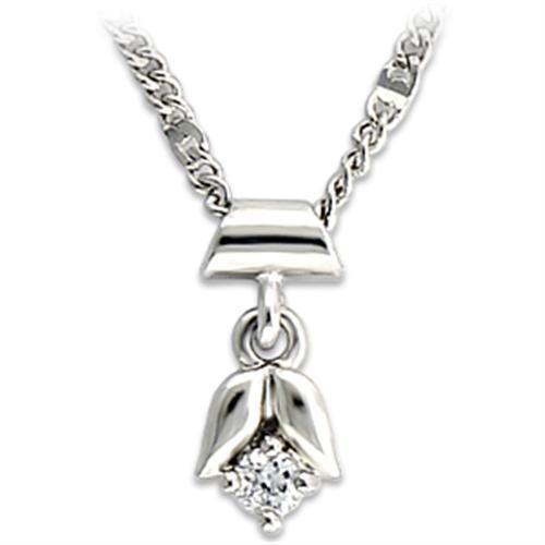 LO735 - Brass Chain Pendant Rhodium Women AAA Grade CZ Clear