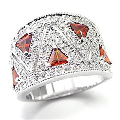 LOA504 - Brass Ring Rhodium Women AAA Grade CZ Garnet