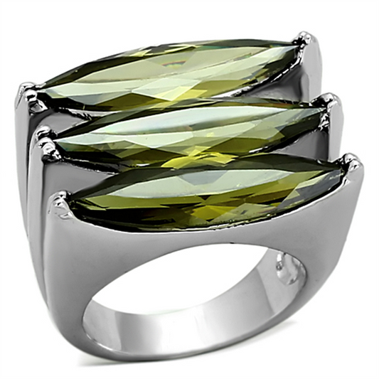 LOA918 - Brass Ring Rhodium Women AAA Grade CZ Olivine color