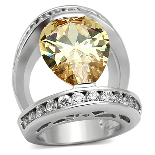 LOA922 - Brass Ring Rhodium Women AAA Grade CZ Champagne