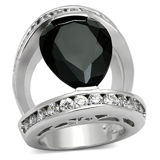 LOA923 - Brass Ring Rhodium Women AAA Grade CZ Black Diamond