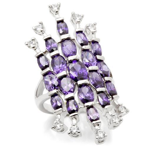 LOA933 - Brass Ring Rhodium Women AAA Grade CZ Amethyst