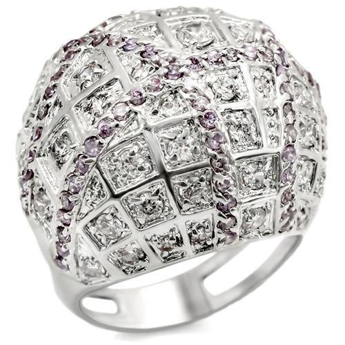 LOA945 - Brass Ring Rhodium Women AAA Grade CZ Fuchsia