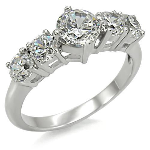 TK003 - Stainless Steel Ring High polished (no plating) Women AAA Grade CZ Clear