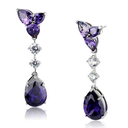 TK2144 - Stainless Steel Earrings High polished (no plating) Women AAA Grade CZ Amethyst