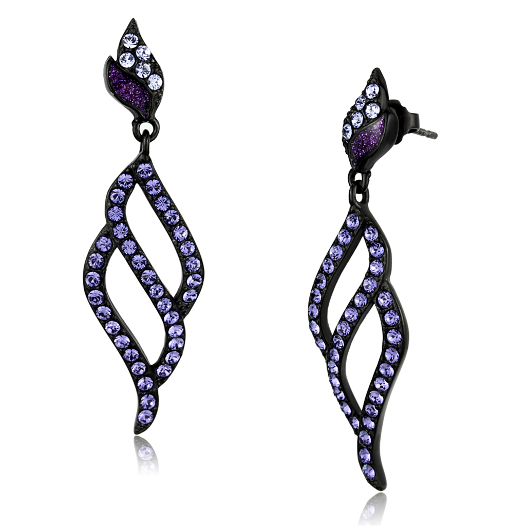 TK2379 - Stainless Steel Earrings IP Black(Ion Plating) Women Top Grade Crystal Tanzanite