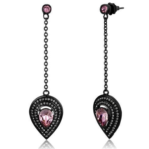 TK2380 - Stainless Steel Earrings IP Black(Ion Plating) Women Top Grade Crystal Light Rose