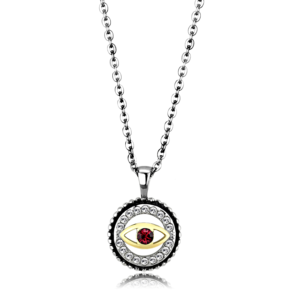 TK2527 - Stainless Steel Chain Pendant Two-Tone IP Gold (Ion Plating) Women Top Grade Crystal Garnet