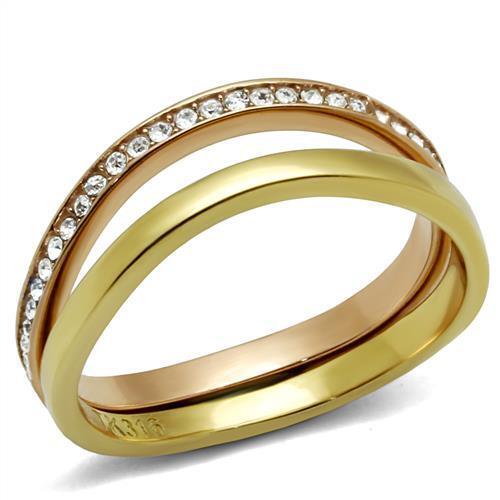 TK2613 - Stainless Steel Ring IP Gold & IP Rose Gold (Ion Plating) Women Top Grade Crystal Clear