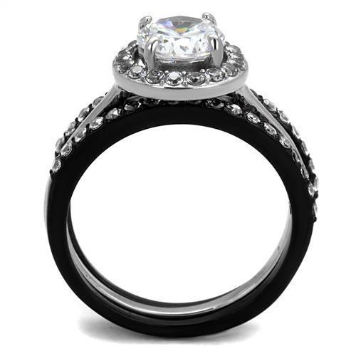 TK2620 - Stainless Steel Ring Two-Tone IP Black (Ion Plating) Women AAA Grade CZ Clear