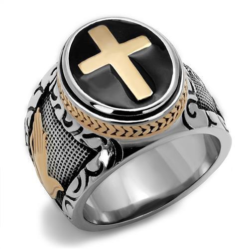 TK2623 - Stainless Steel Ring Two-Tone IP Rose Gold Men Epoxy Jet