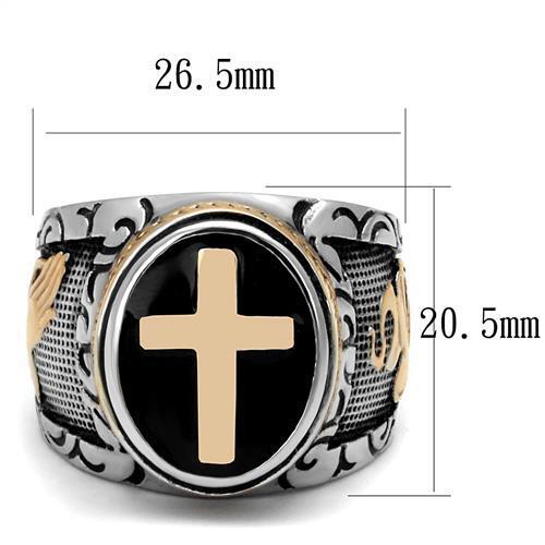 TK2623 - Stainless Steel Ring Two-Tone IP Rose Gold Men Epoxy Jet