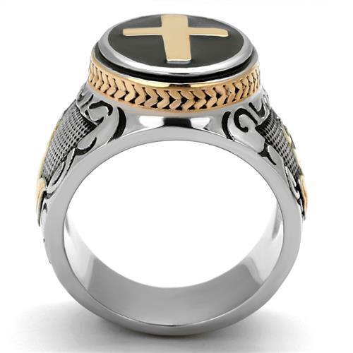 TK2623 - Stainless Steel Ring Two-Tone IP Rose Gold Men Epoxy Jet