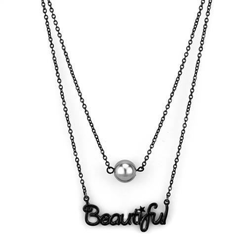 TK2628 - Stainless Steel Necklace IP Black(Ion Plating) Women Synthetic Gray