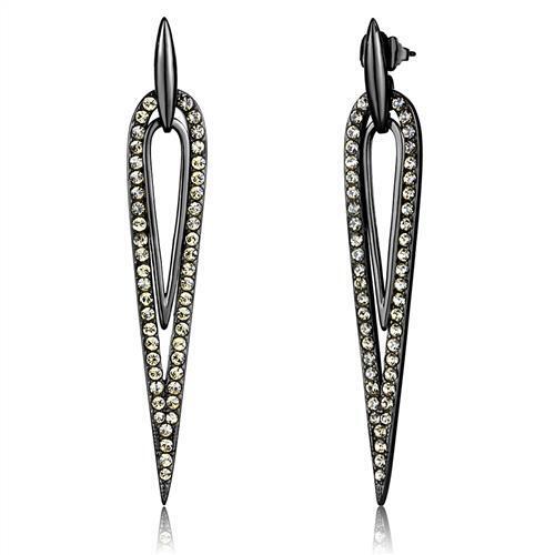 TK2634 - Stainless Steel Earrings IP Light Black  (IP Gun) Women Top Grade Crystal Smoky Topaz