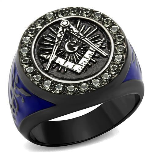 TK2637 - Stainless Steel Ring Two Tone IP Light Black (IP Gun) Men Top Grade Crystal Black Diamond