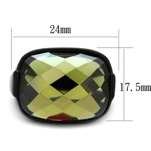 TK2639 - Stainless Steel Ring IP Black(Ion Plating) Men AAA Grade CZ Olivine color