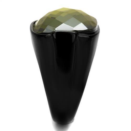 TK2639 - Stainless Steel Ring IP Black(Ion Plating) Men AAA Grade CZ Olivine color