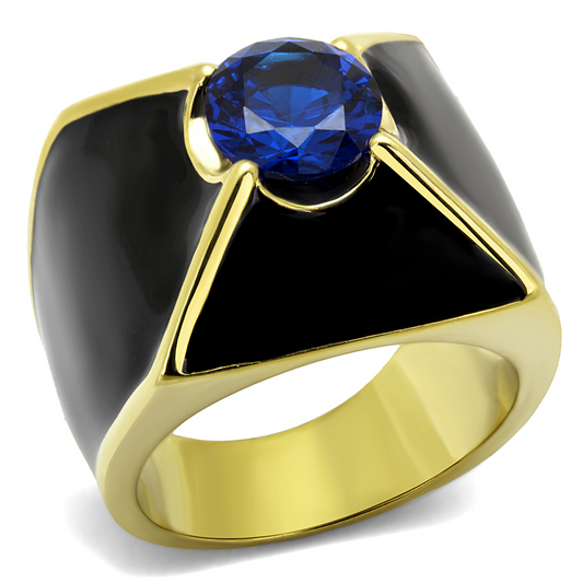 TK2640 - Stainless Steel Ring IP Gold(Ion Plating) Men AAA Grade CZ London Blue