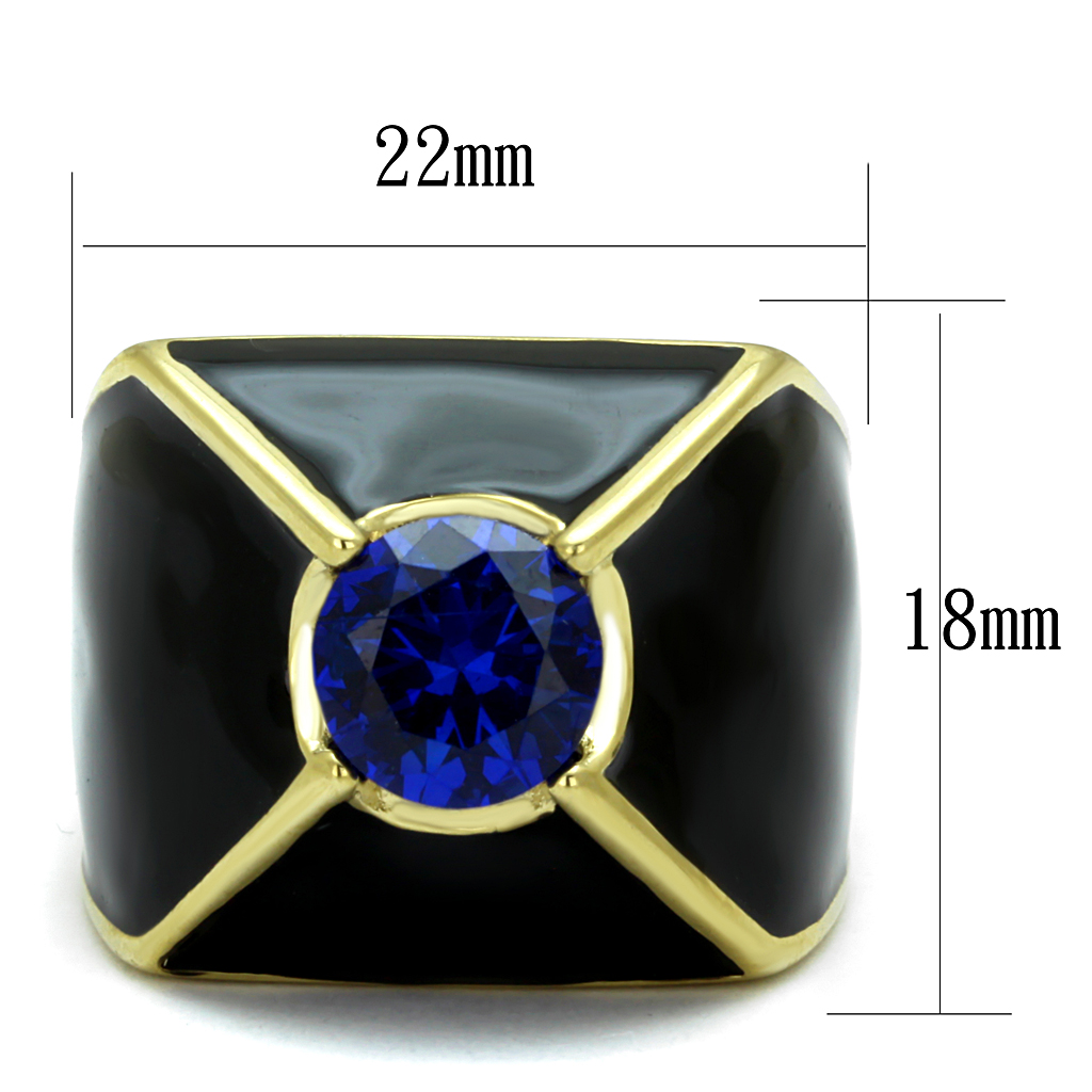 TK2640 - Stainless Steel Ring IP Gold(Ion Plating) Men AAA Grade CZ London Blue