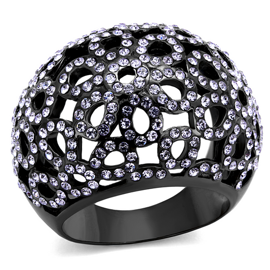 TK2642 - Stainless Steel Ring IP Light Black  (IP Gun) Women Top Grade Crystal Tanzanite