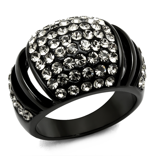 TK2643 - Stainless Steel Ring IP Black(Ion Plating) Women Top Grade Crystal Hematite