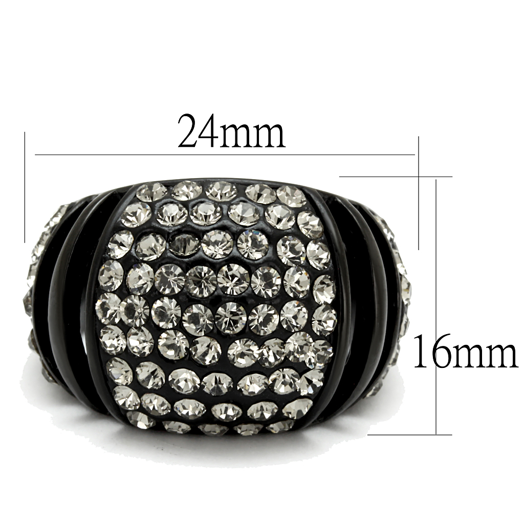 TK2643 - Stainless Steel Ring IP Black(Ion Plating) Women Top Grade Crystal Hematite