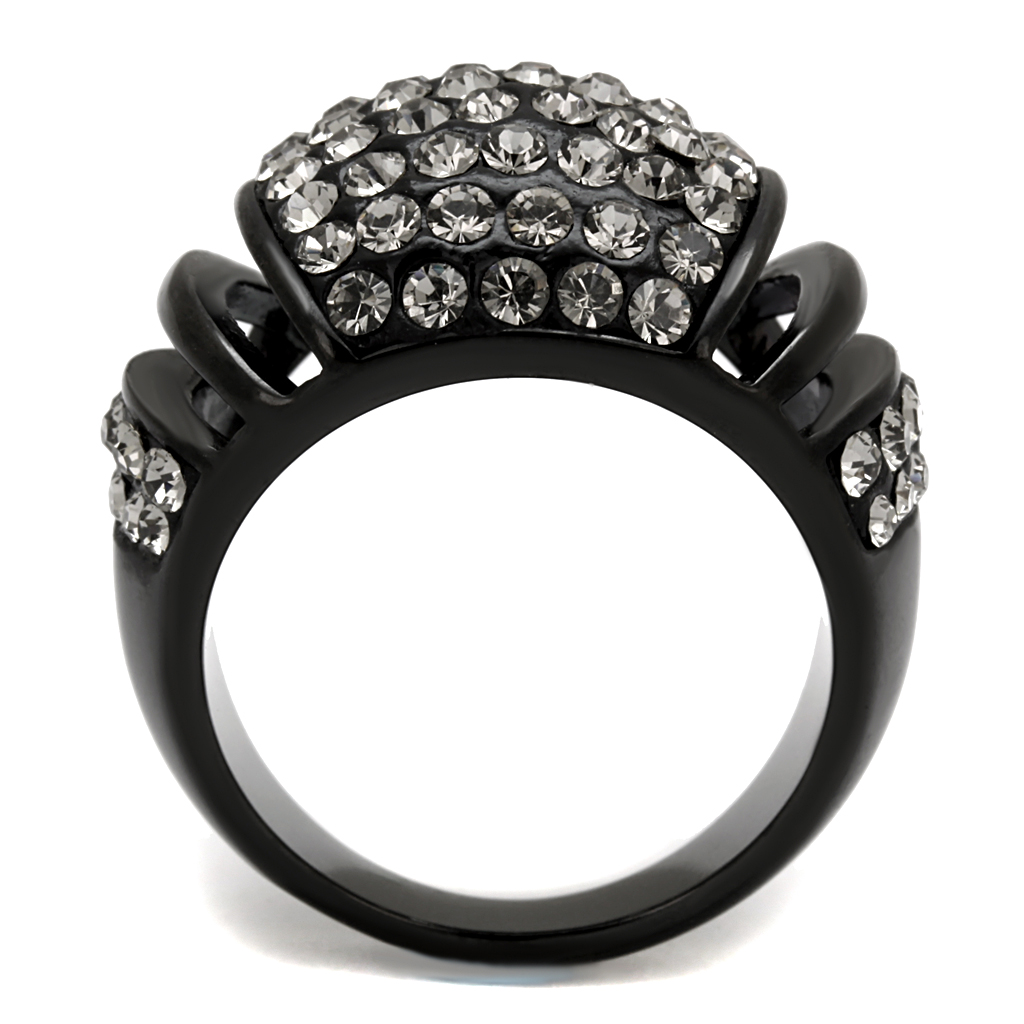 TK2643 - Stainless Steel Ring IP Black(Ion Plating) Women Top Grade Crystal Hematite