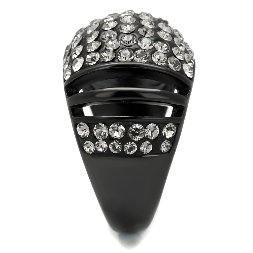 TK2643 - Stainless Steel Ring IP Black(Ion Plating) Women Top Grade Crystal Hematite