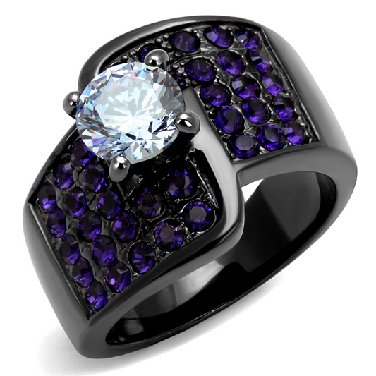 TK2644 - Stainless Steel Ring IP Light Black  (IP Gun) Women AAA Grade CZ Light Amethyst