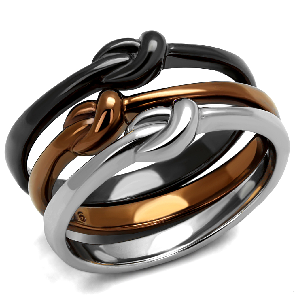 TK2648 - Stainless Steel Ring Three Tone IP?IP Light Coffee & IP Light Black & High Polished) Women No Stone No Stone