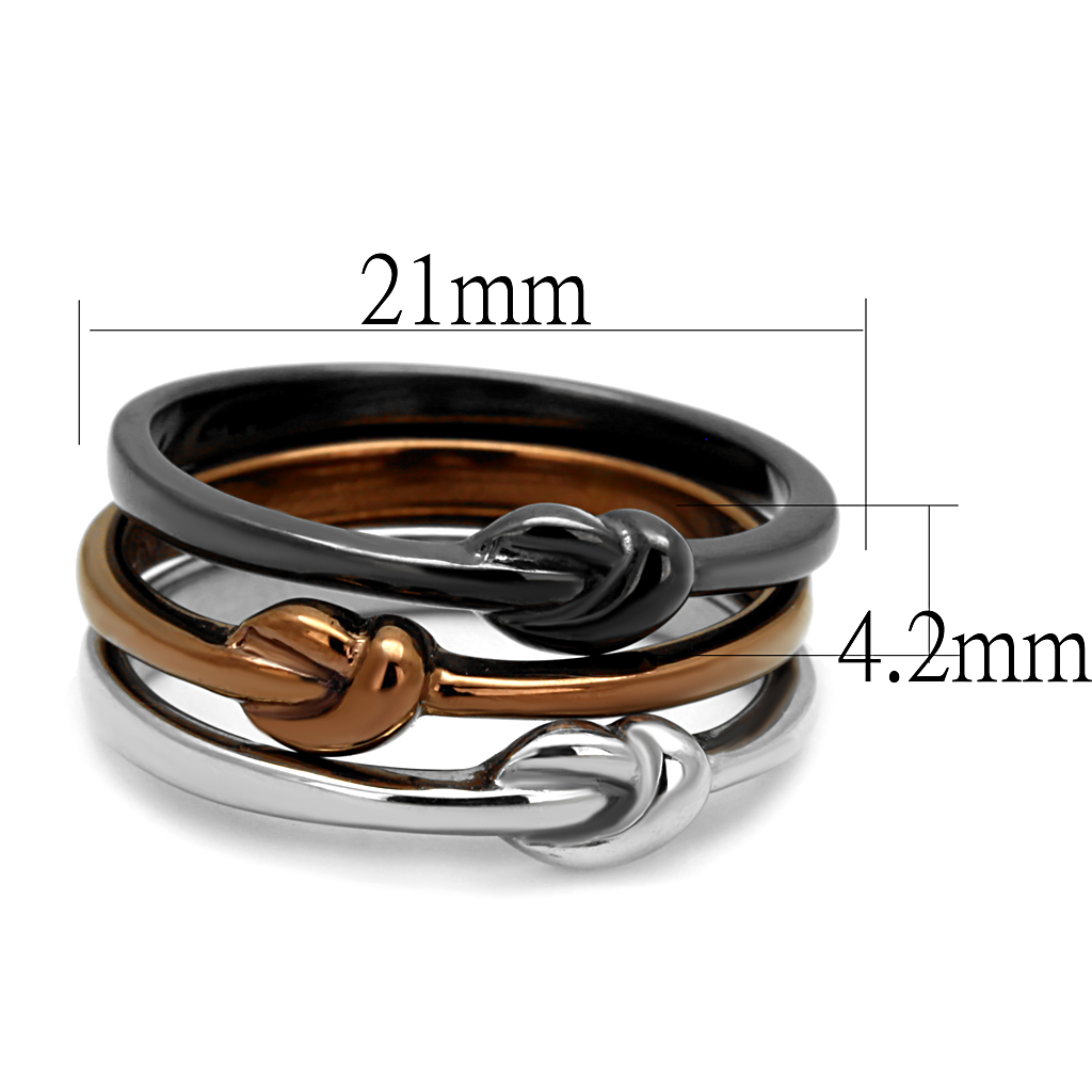 TK2648 - Stainless Steel Ring Three Tone IP?IP Light Coffee & IP Light Black & High Polished) Women No Stone No Stone