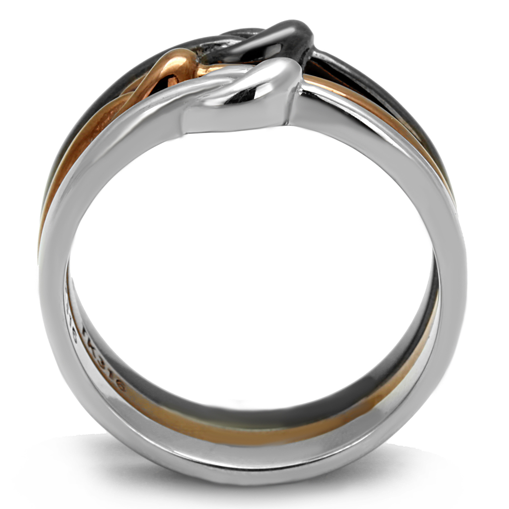 TK2648 - Stainless Steel Ring Three Tone IP?IP Light Coffee & IP Light Black & High Polished) Women No Stone No Stone