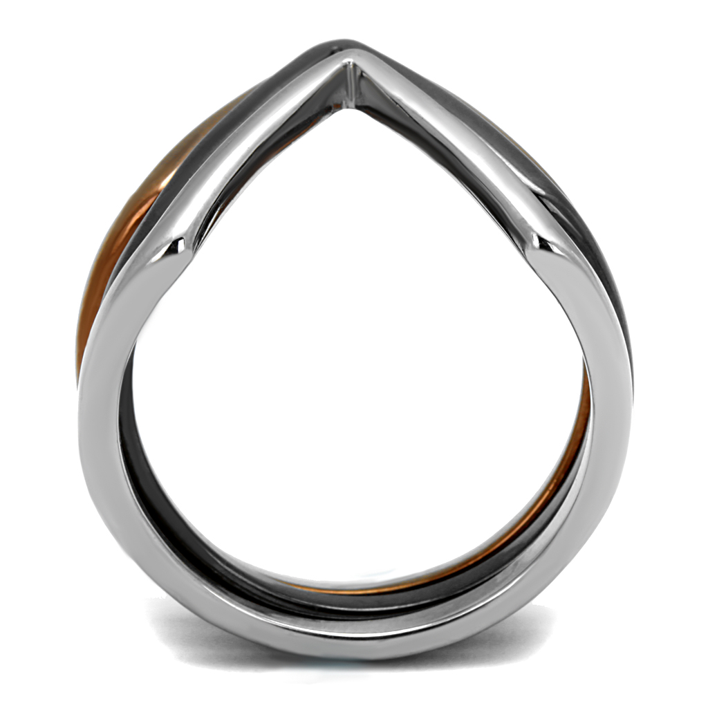 TK2649 - Stainless Steel Ring Three Tone IP?IP Light Coffee & IP Light Black & High Polished) Women No Stone No Stone